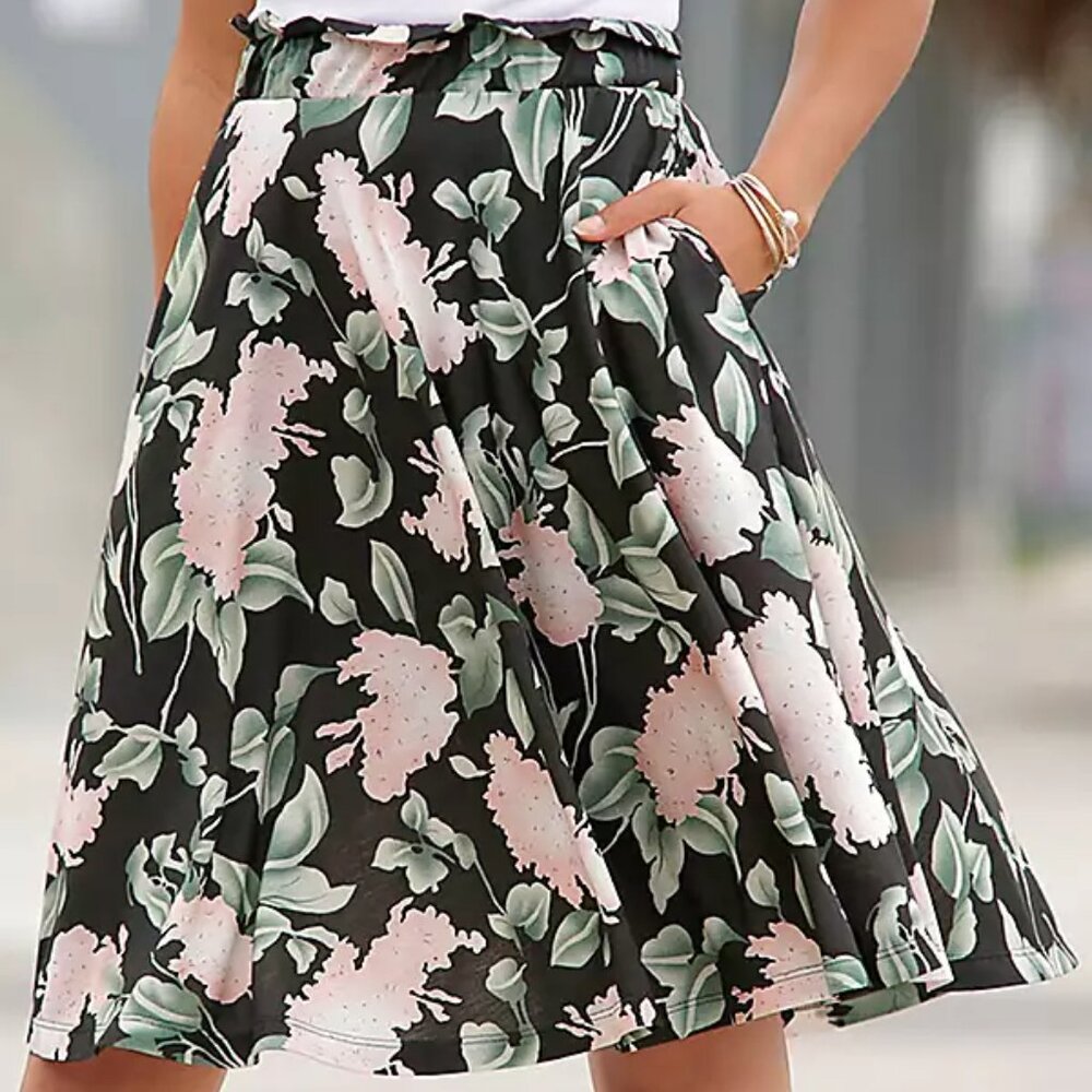 Lascana Black Floral Skirt